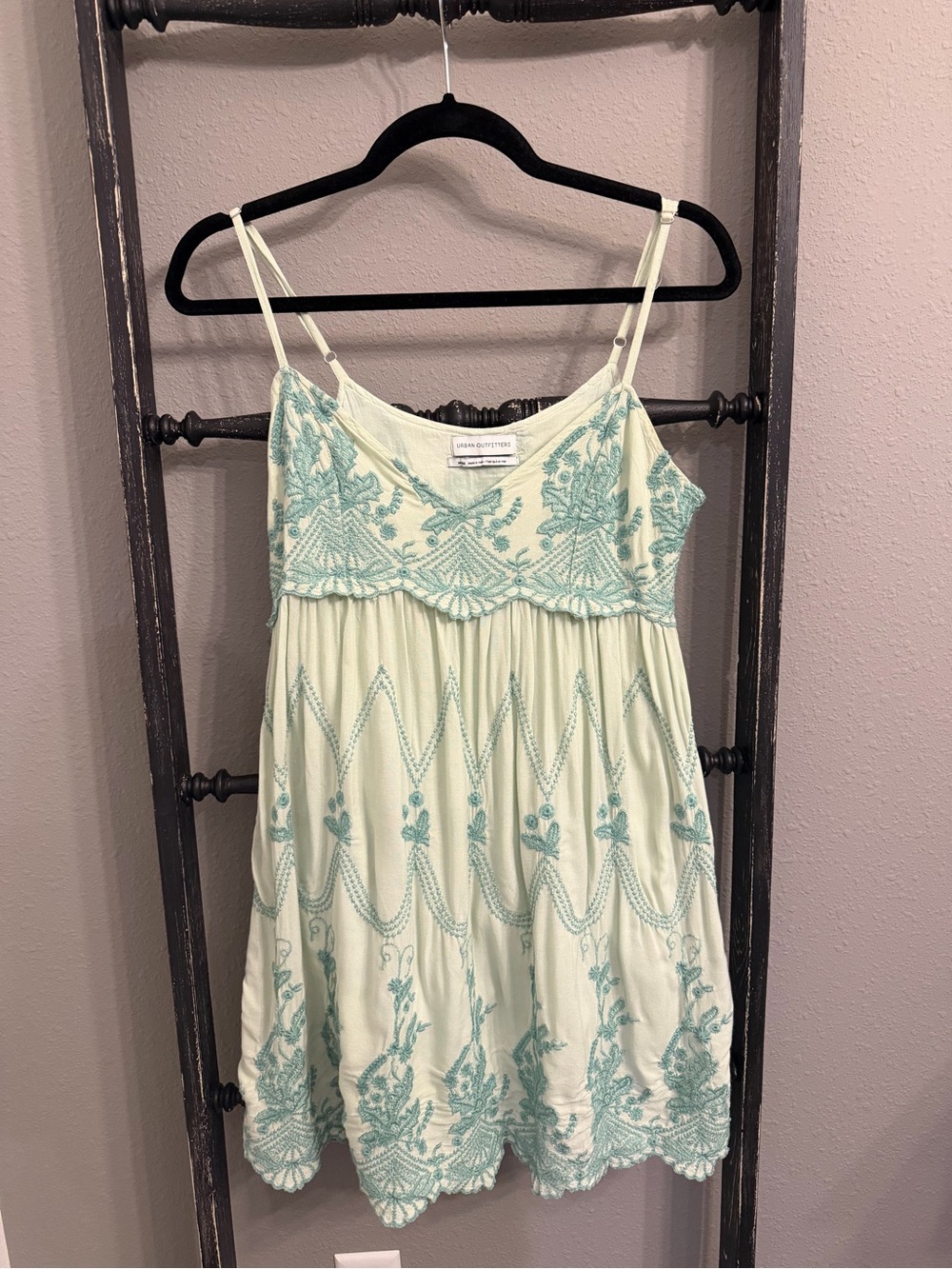 Urban Outfitters Light Mint Green Embroidered Sundress